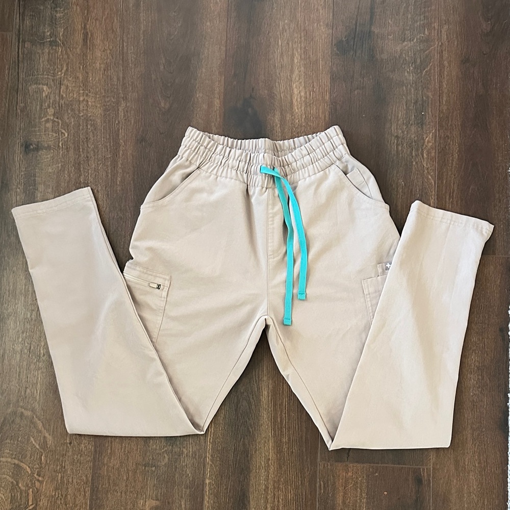 Figs Beige Joggers with Teal Drawstring